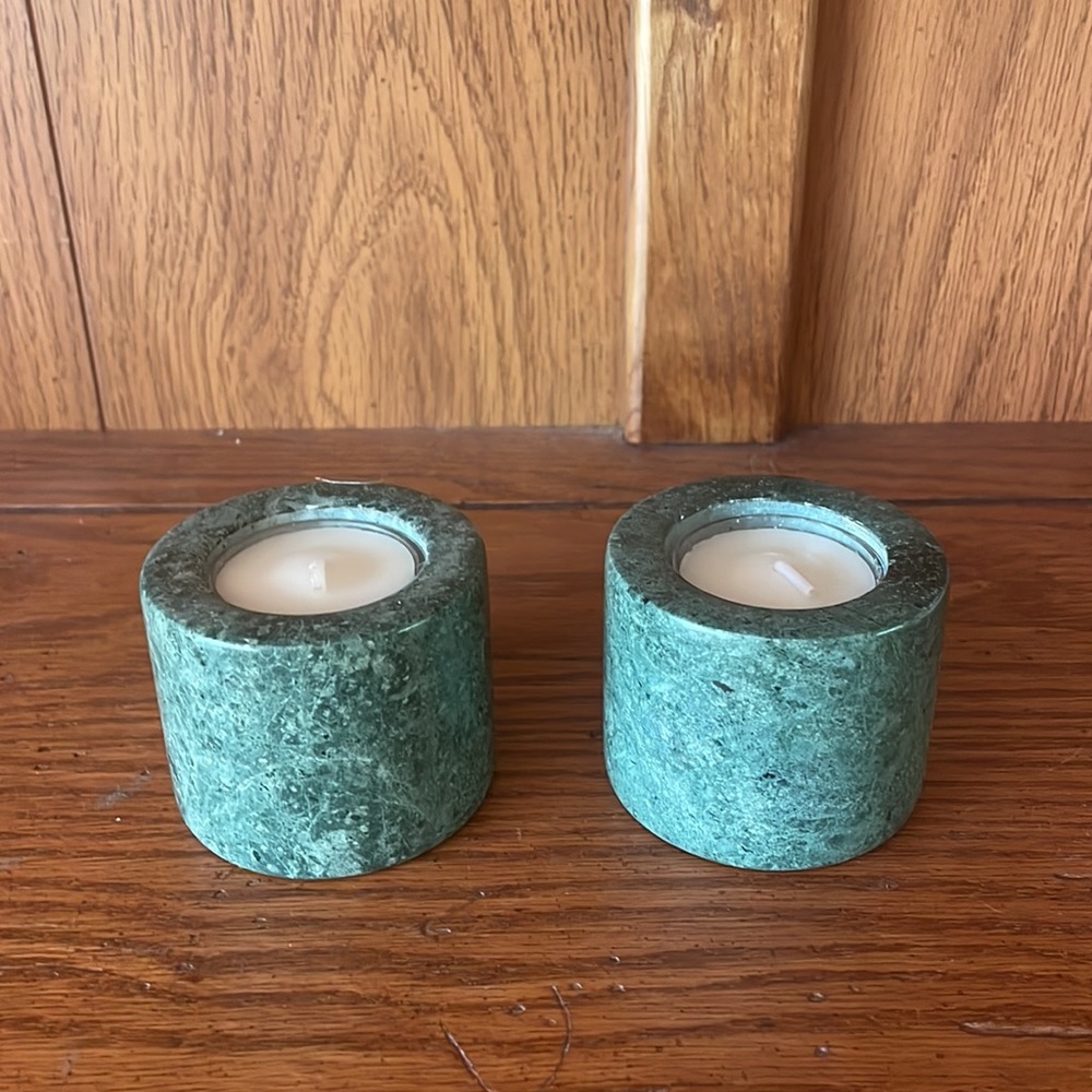 Vintage Green Marble Candle Holders